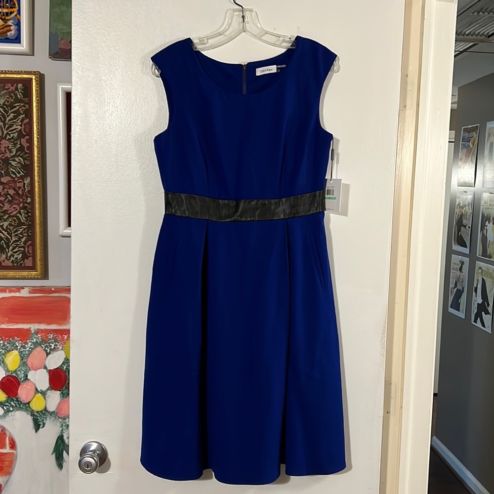 Calvin Klein blue/black sleeveless dress NWT